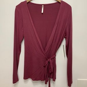 Tresics Wrap Tie Long Sleeve Blouse Plum NWT Med